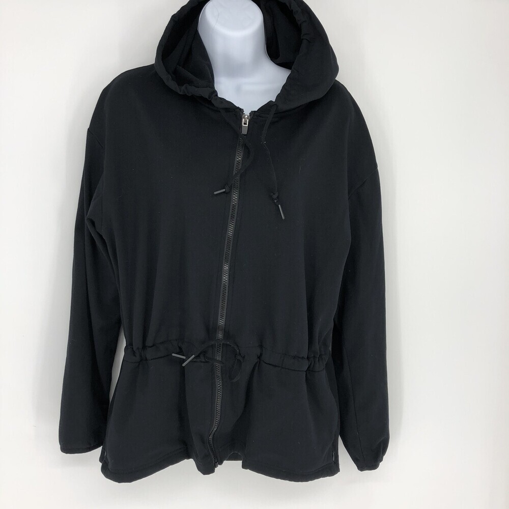Fabletics Long Sleeve Active Hooded Sweatshirt Full Zip Black Waist Tie Size M